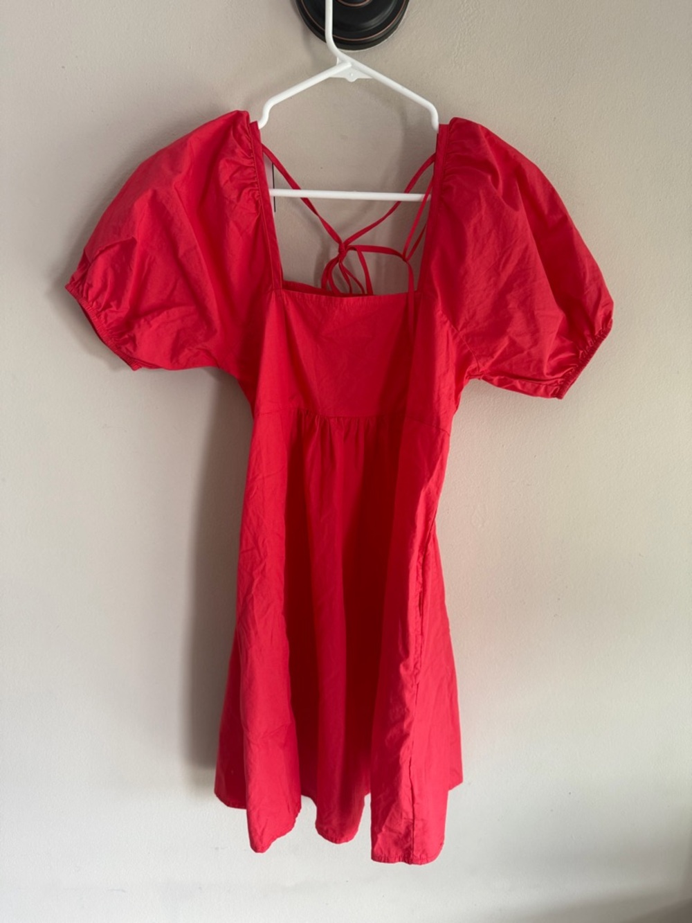 Draper James Red Puff Sleeve Smocked‎ Back Tie Detail Mini Dress Womens XS
